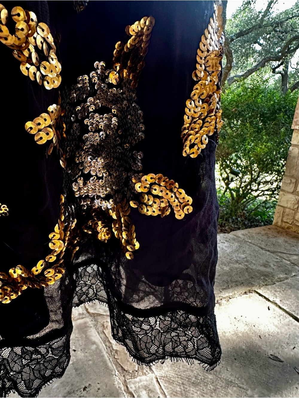 Free People Black Backless Slip Dress with Gold and Silver Floral Sequins - XS - Picture 7 of 13